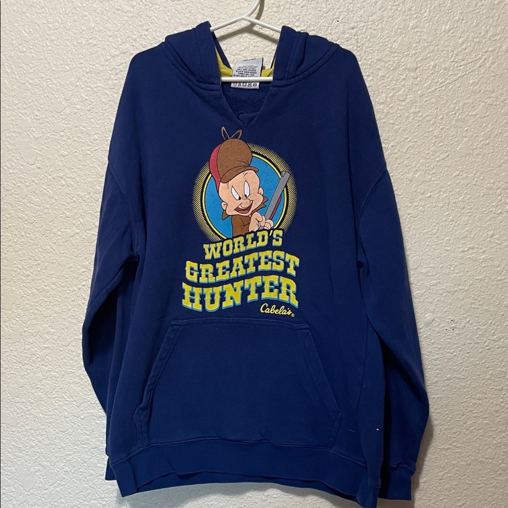Looney Tunes Kids Blue And Yellow "World's Best Hunter" Hoodie. Size L.